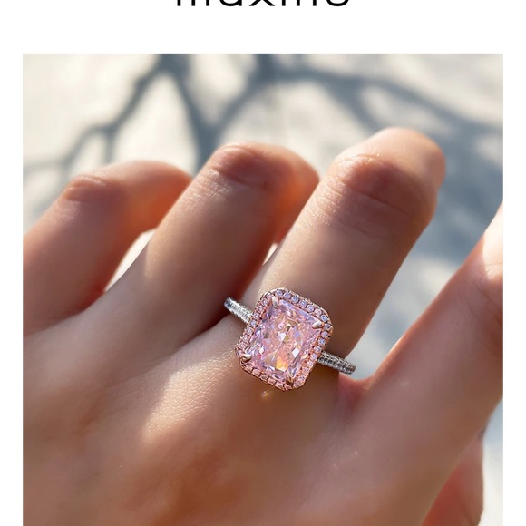 Luxurious Pink Sapphire Halo Radiant Cut Engagement Ring Maxine Sz 5 - Picture 4 of 16